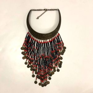 Choker Necklace Adjustable Bead Black Red Coin Egyptian ancient design Excellent